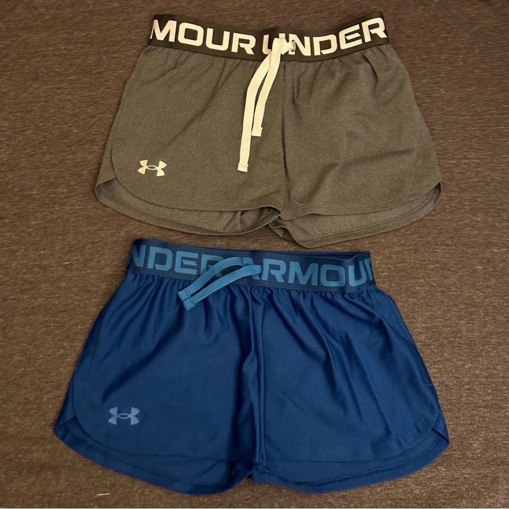 Under Armour Girls' Play Up Solid Shorts Bundle - 2 Pairs Size S Gray/Blue